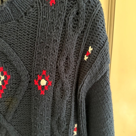 Liz Claiborne Navy Cotton Sweater with hand embellished embroidery - Picture 4 of 9